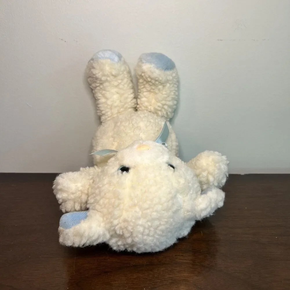 Vintage Russ Lamb Sheep Plush Rattle White Blue Baby 2414 Stuffed Animal 10